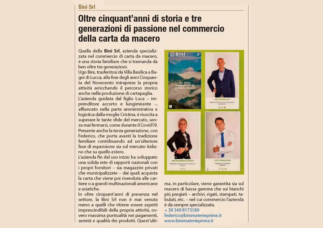 Pagina di giornale con il titolo «Oltre cinquant’anni di storia e tre generazioni di passione»